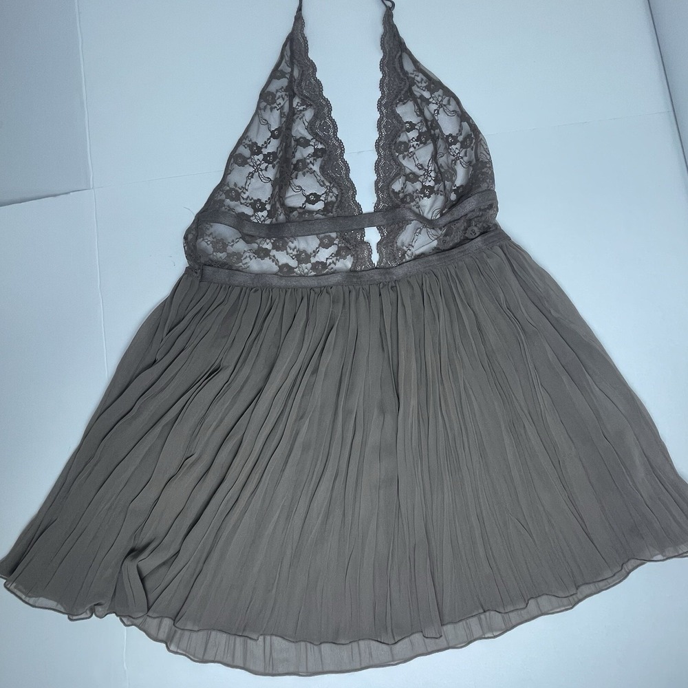 Victoria's Secret Large‎ Gray Lace Chiffon Pleated Babydoll Sexy Top Nightie